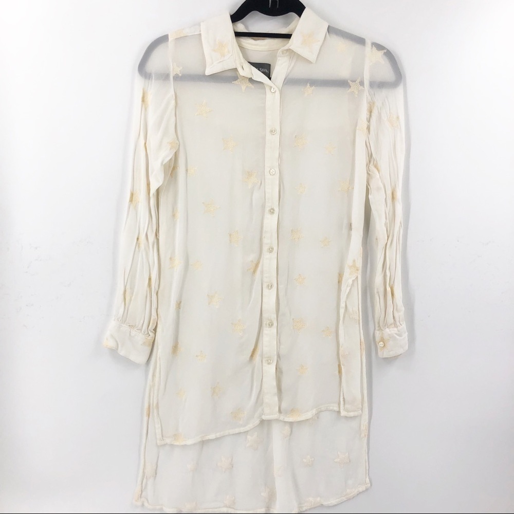 ✅ Michael Stars Star‎ Embroidered Long Sleeve Top SEMI-SHEER SIZE X-SMALL - Picture 3 of 8